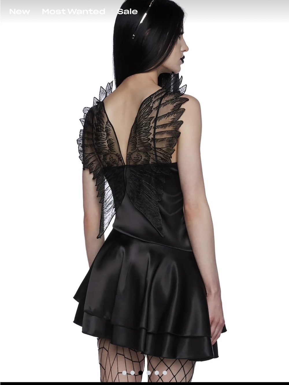 Dolls Kill Black Satin Lace-Trim High-Low Dress